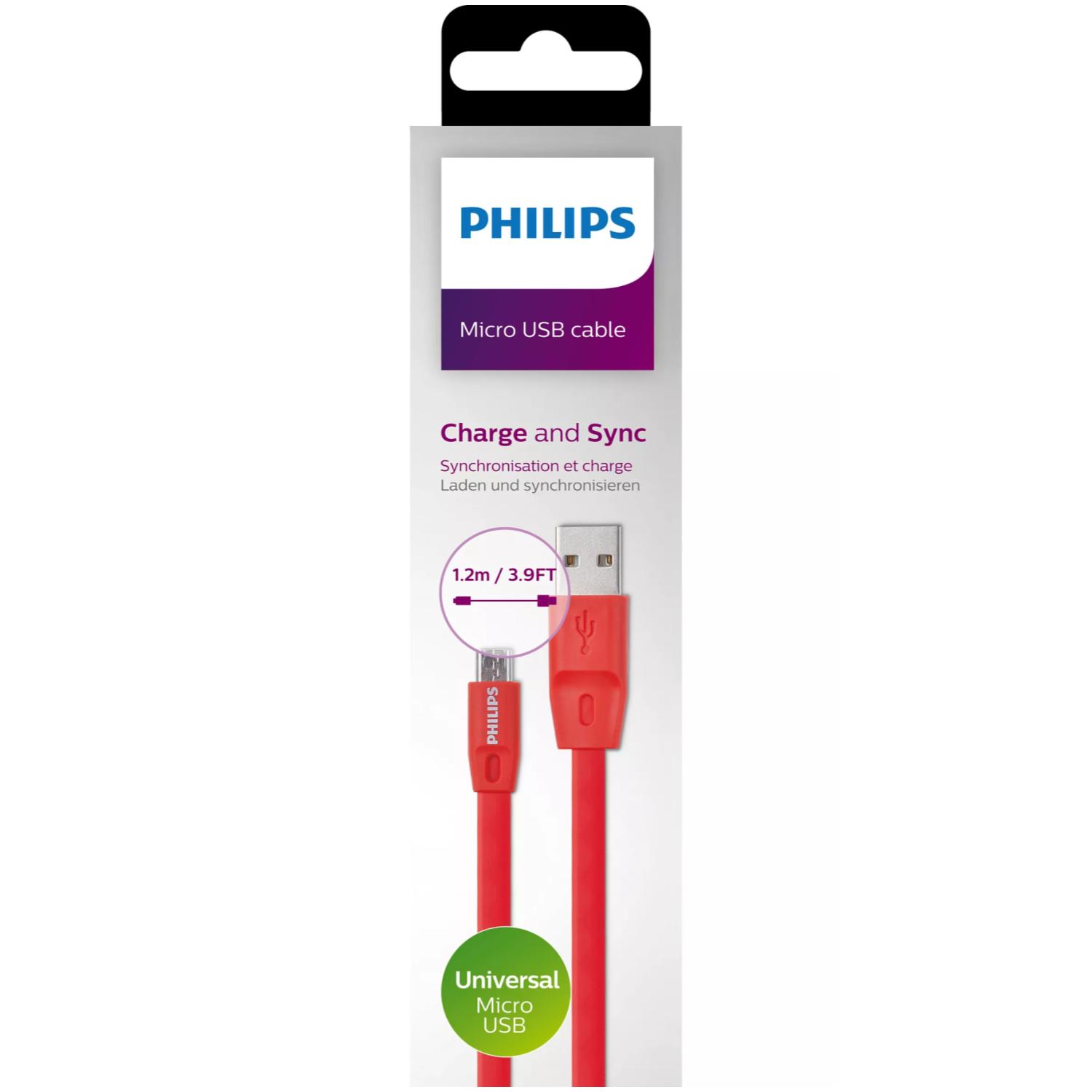 CABLE USB A MICRO USB 1.2MTS FLAT ROJO 2518R PHILIPS - 2