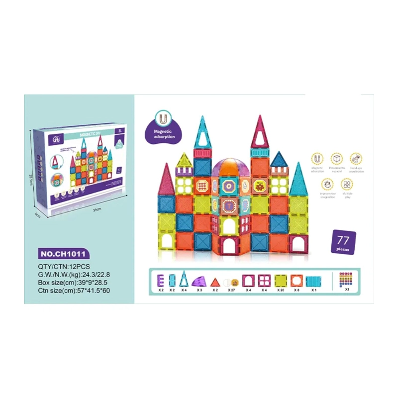 JUGUETE CONSTRUCCION CASTILLO BLOQUES MAGNETICOS 77 PIEZAS COLORES - 4