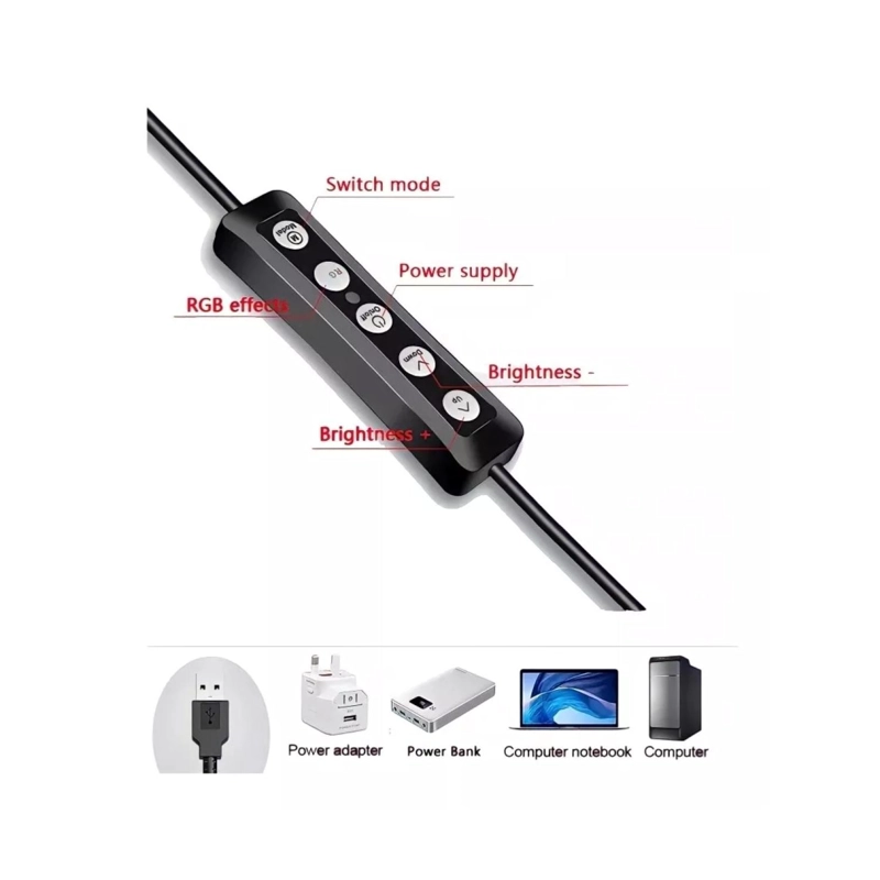 ARO DE LUZ TOTAL CLICK LED RGB 26CM USB TRIPODE 2M NEGRO - 4