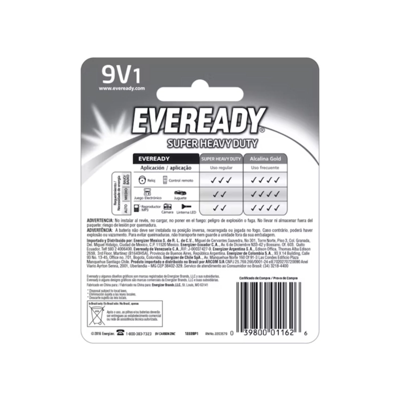 PILA BATERÍA EVEREADY 9V ZINC CARBON EXTRA DURACION - 3
