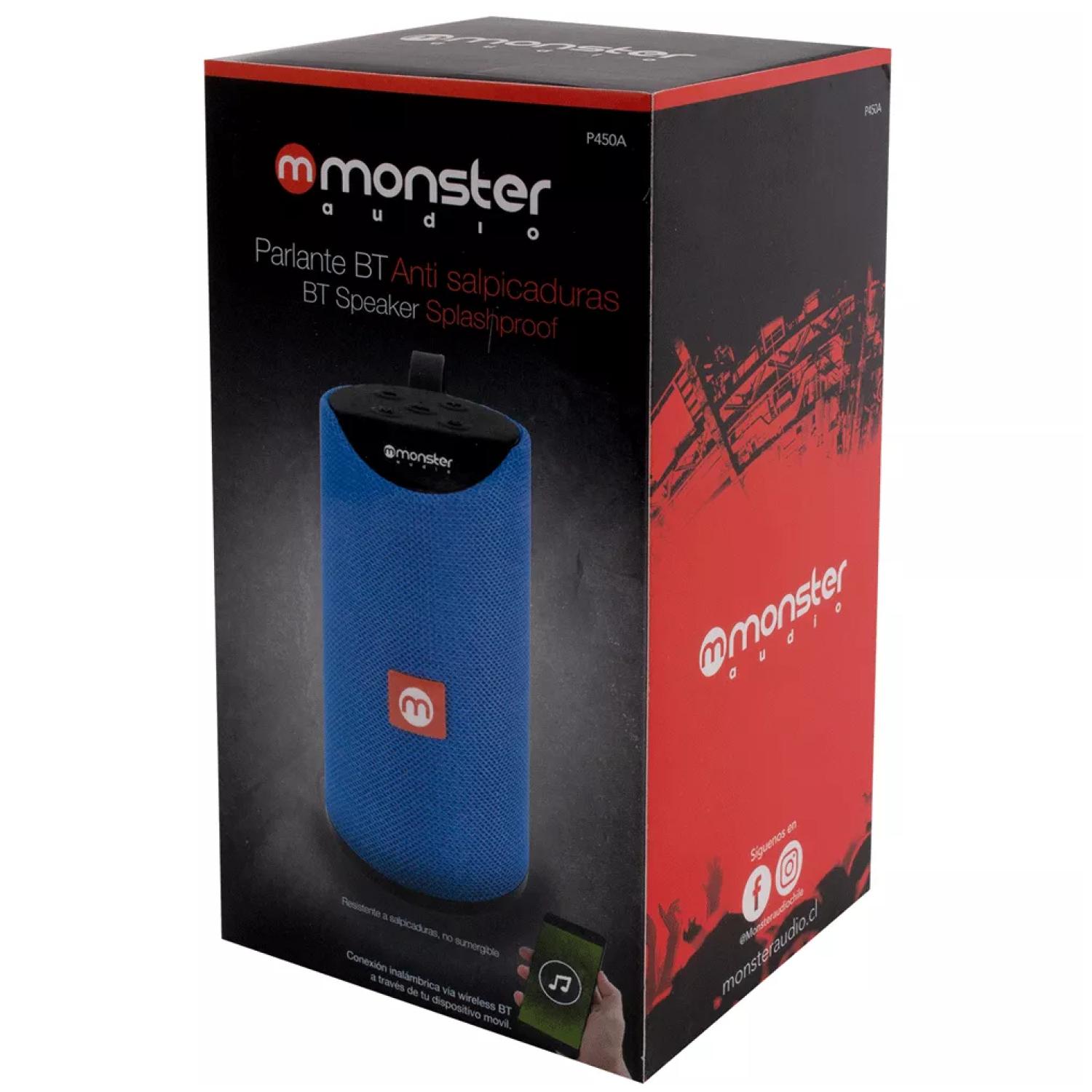 PARLANTE INALAMBRICO BLUETOOTH TWS AUX MICRO SD AZUL MONSTER - 4