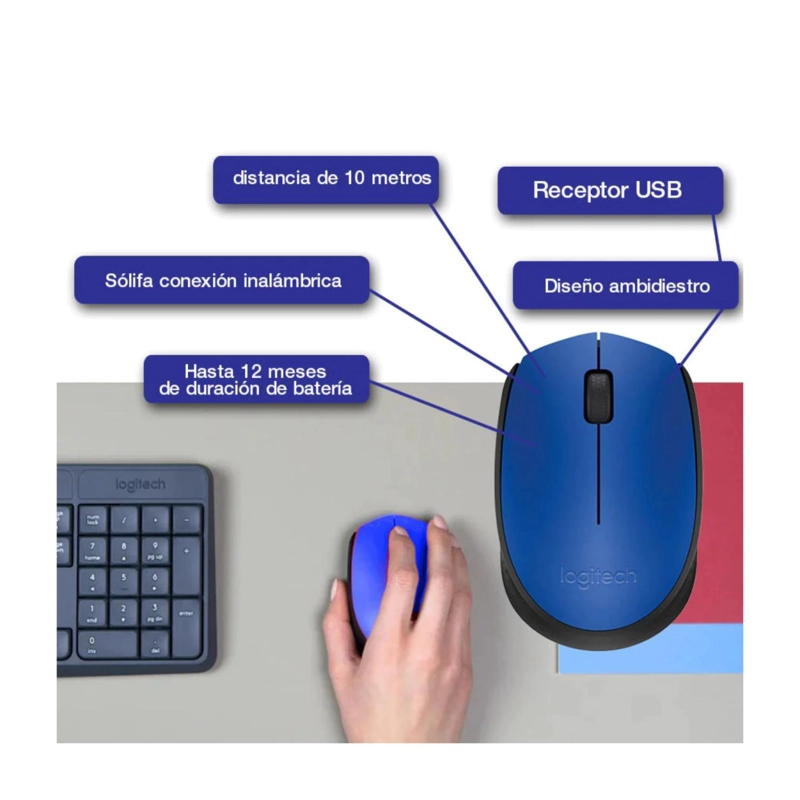 MOUSE INALÁMBRICO LOGITECH OFICINA M170 AZUL - 4