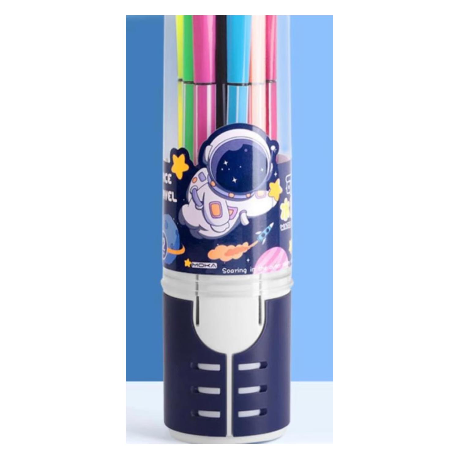 PACK X12 LÁPICES BOLÍGRAFOS TOTAL CLICK DE COLORES AZUL ASTRONAUTA KAWAII - 1