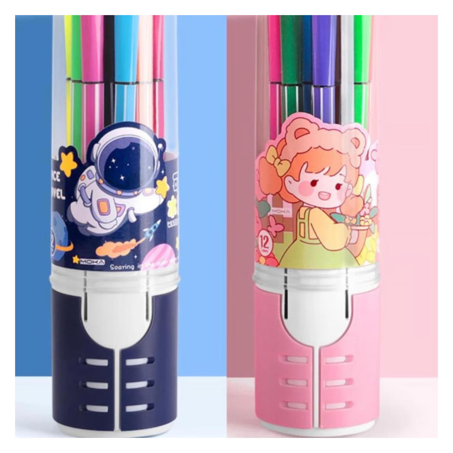 PACK X12 LÁPICES BOLÍGRAFOS TOTAL CLICK DE COLORES AZUL ASTRONAUTA KAWAII - 2