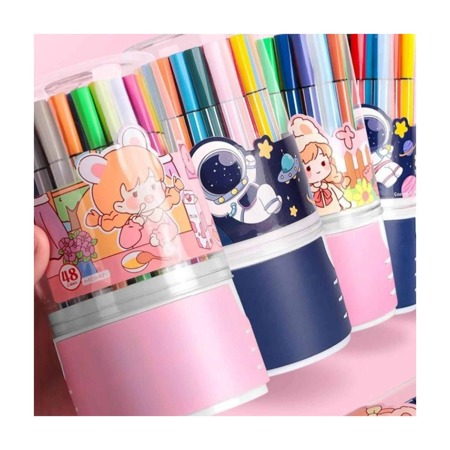 PACK X48 LÁPICES BOLÍGRAFOS TOTAL CLICK DE COLORES ROSADO MUÑECA KAWAII - 2