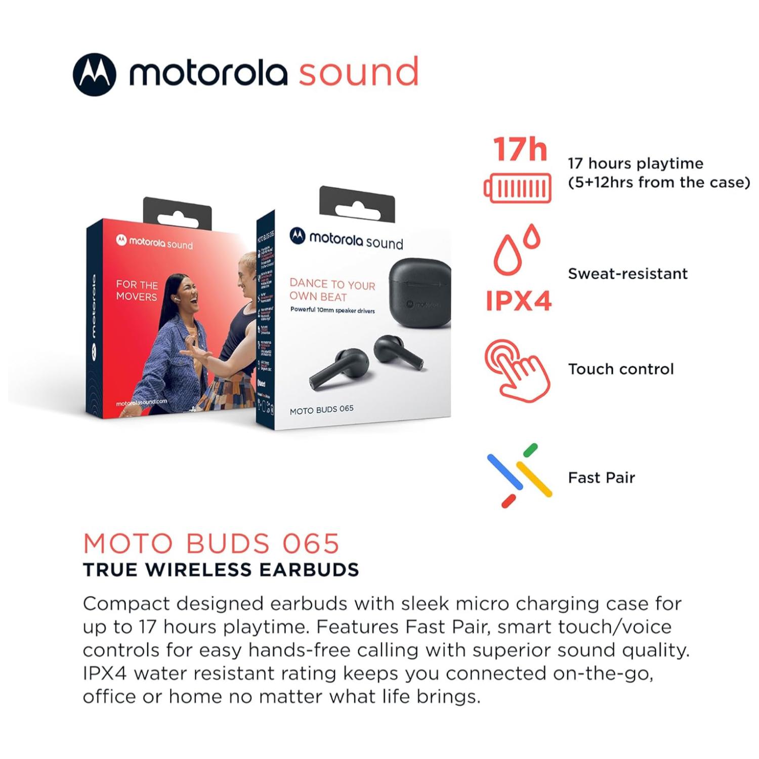 AUDIFONOS BLUETOOTH TW IPX4 RECARGABLES MOTO BUDS 065 NEGRO - 4