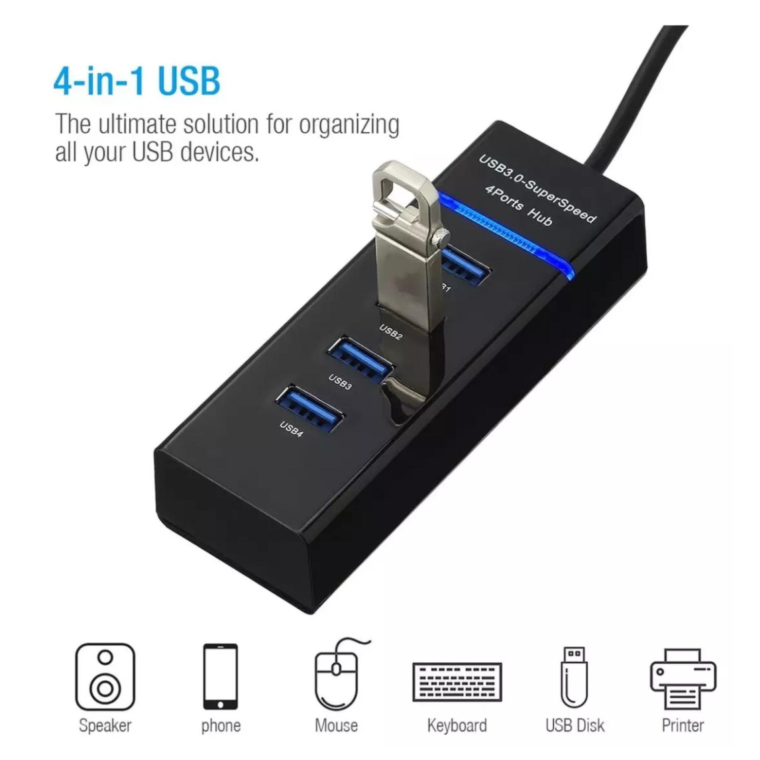 ADAPTADOR HUB USB 3.0 4 PUERTOS LUZ INDICADORA NEGRO HB30N - 3