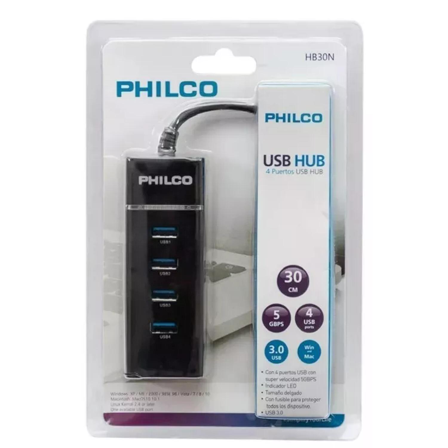 ADAPTADOR HUB USB 3.0 4 PUERTOS LUZ INDICADORA NEGRO HB30N - 4