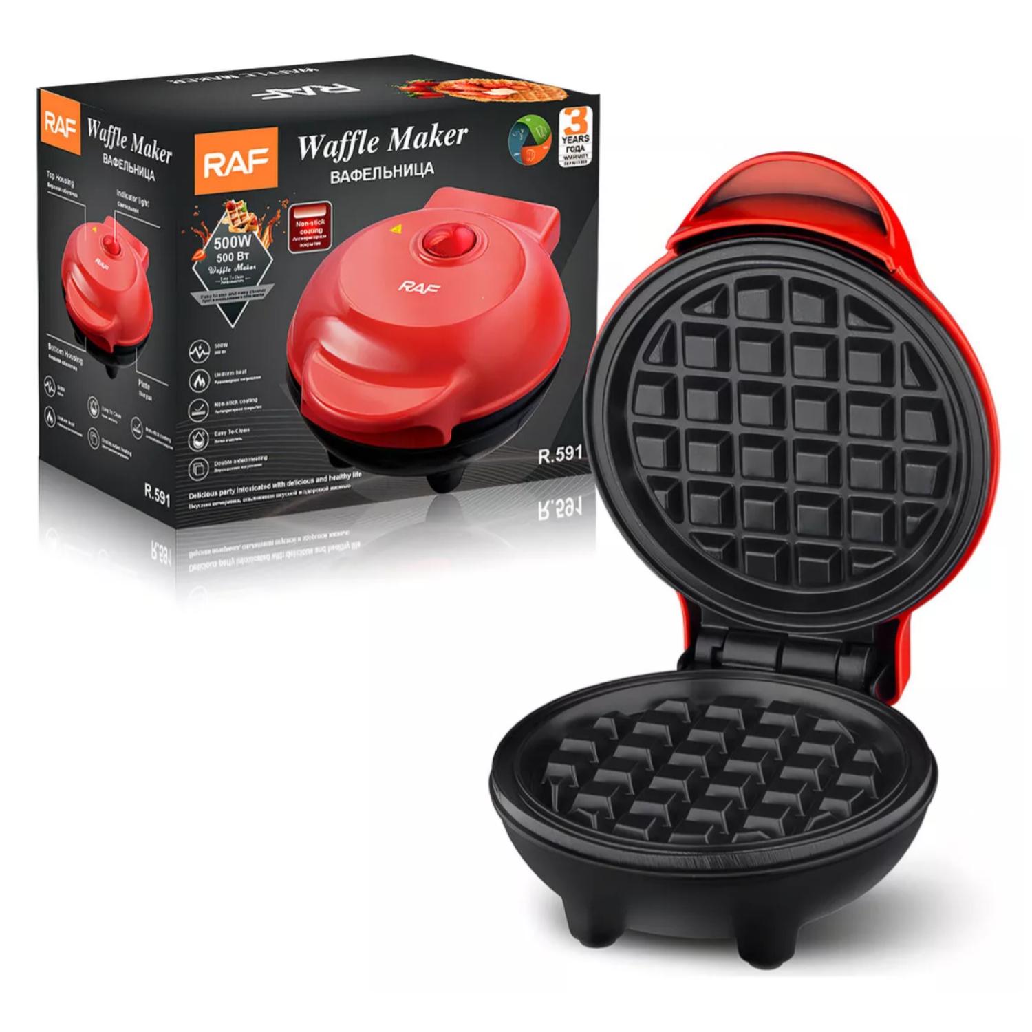 MINI MAQUINA PARA WAFFLES ANTIADHERENTE 500W ROJA R591 RAF - 3