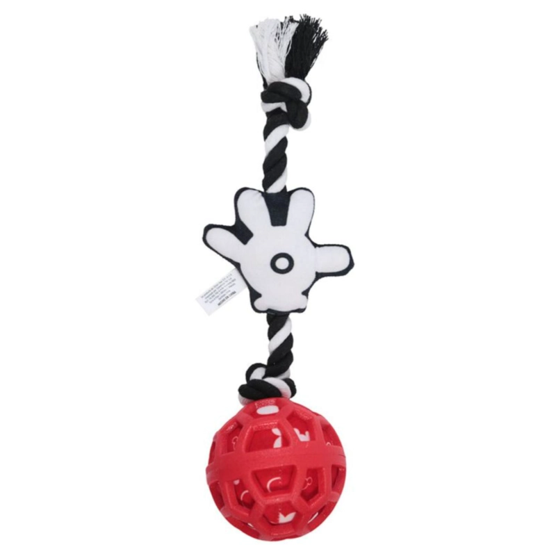 JUGUETE INTERACTIVO PARA MASCOTAS CUERDA Y PELOTA ROJO MM - 2
