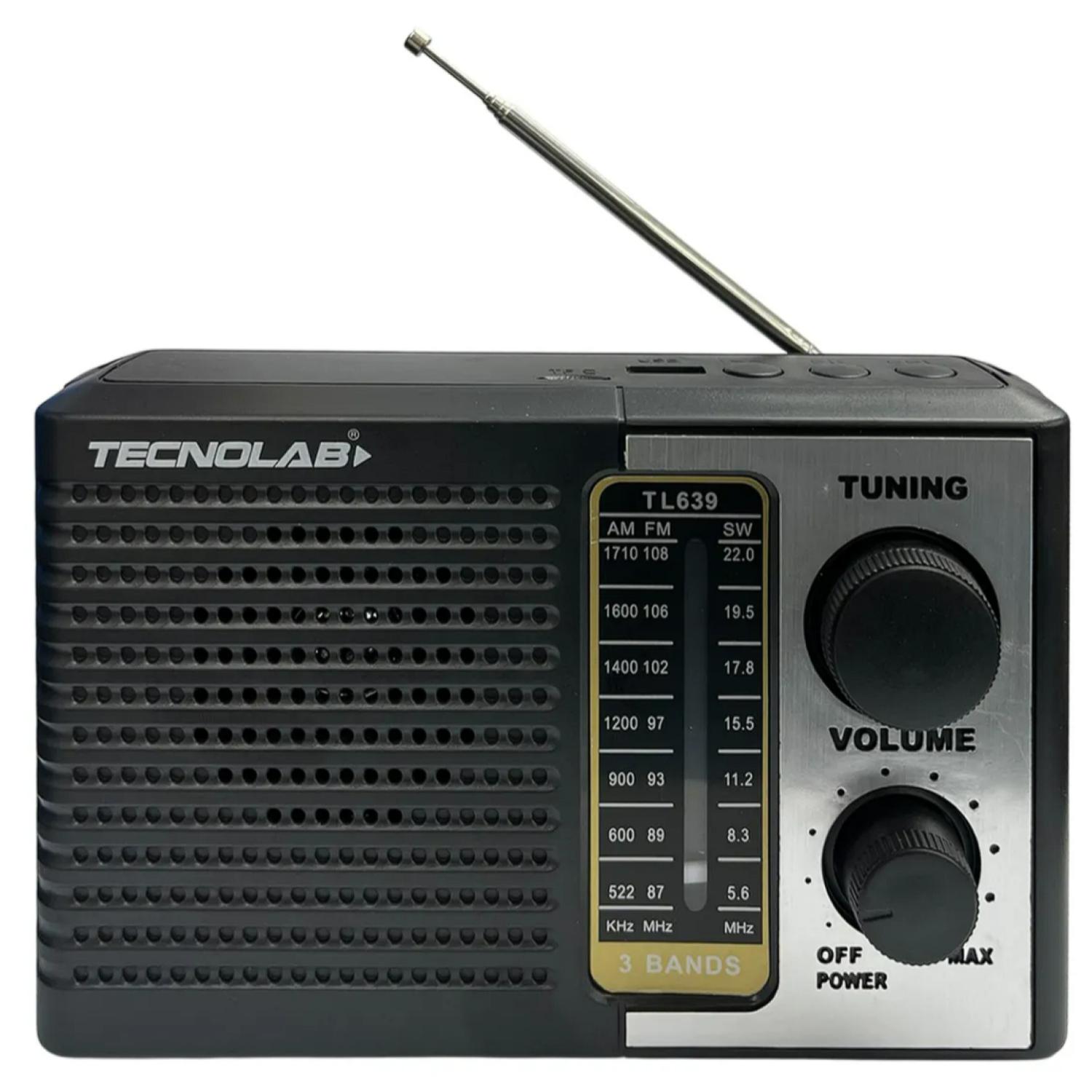 RADIO PORTATIL PANEL SOLAR LED USB AM FM SW EN COLOR NEGRO TECNOLAB - 1