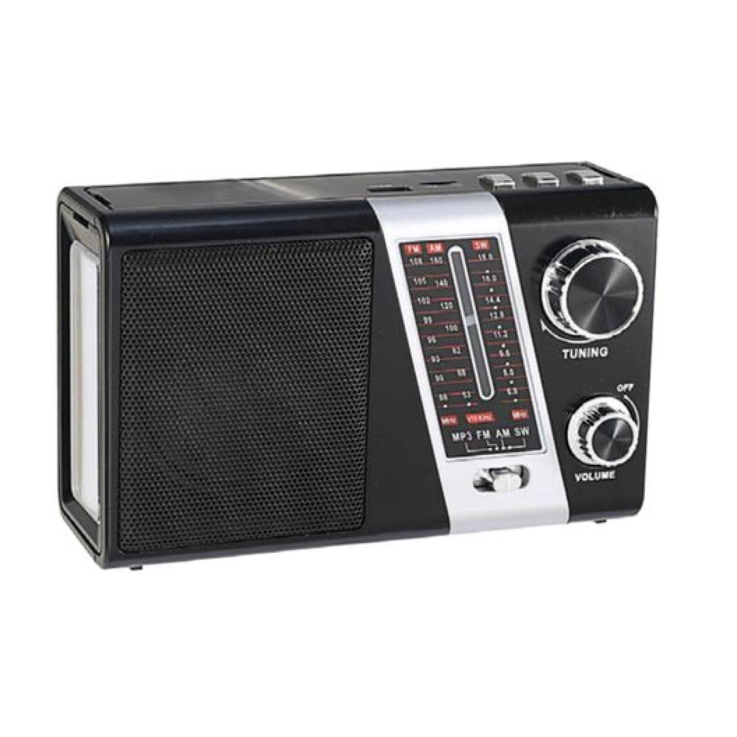 RADIO PORTATIL PANEL SOLAR LED USB AM SW FM EN COLOR NEGRO TECNOLAB - 1