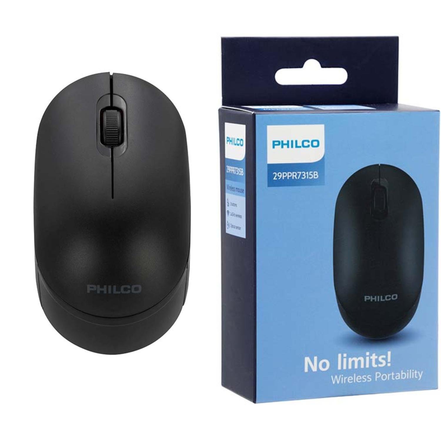 MOUSE INALAMBRICO USB ERGONOMICO 3 BOTONES NEGRO PHILCO PRO - 3