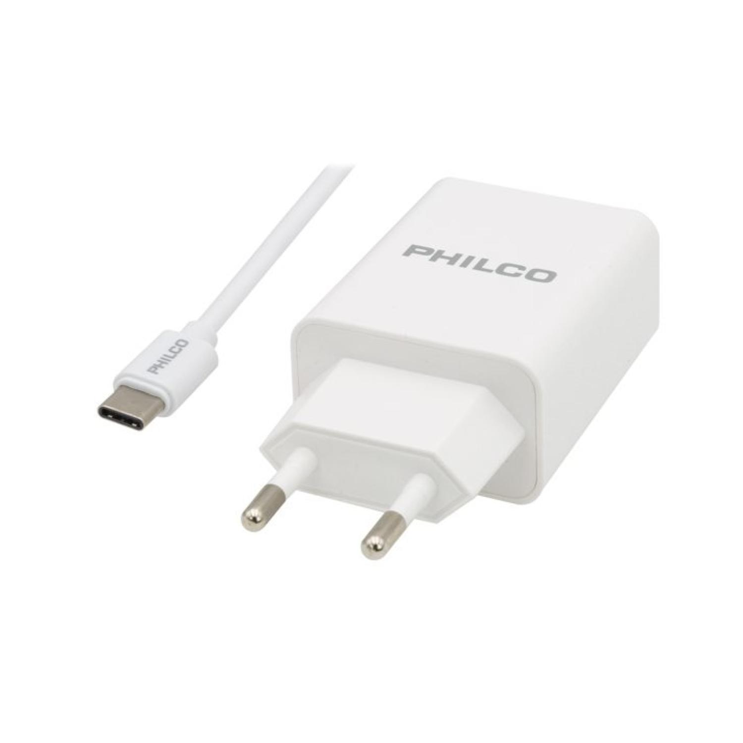 CARGADOR DE PARED USB TIPO C CARGA RAPIDA 18W BLANCO PHILCO - 1