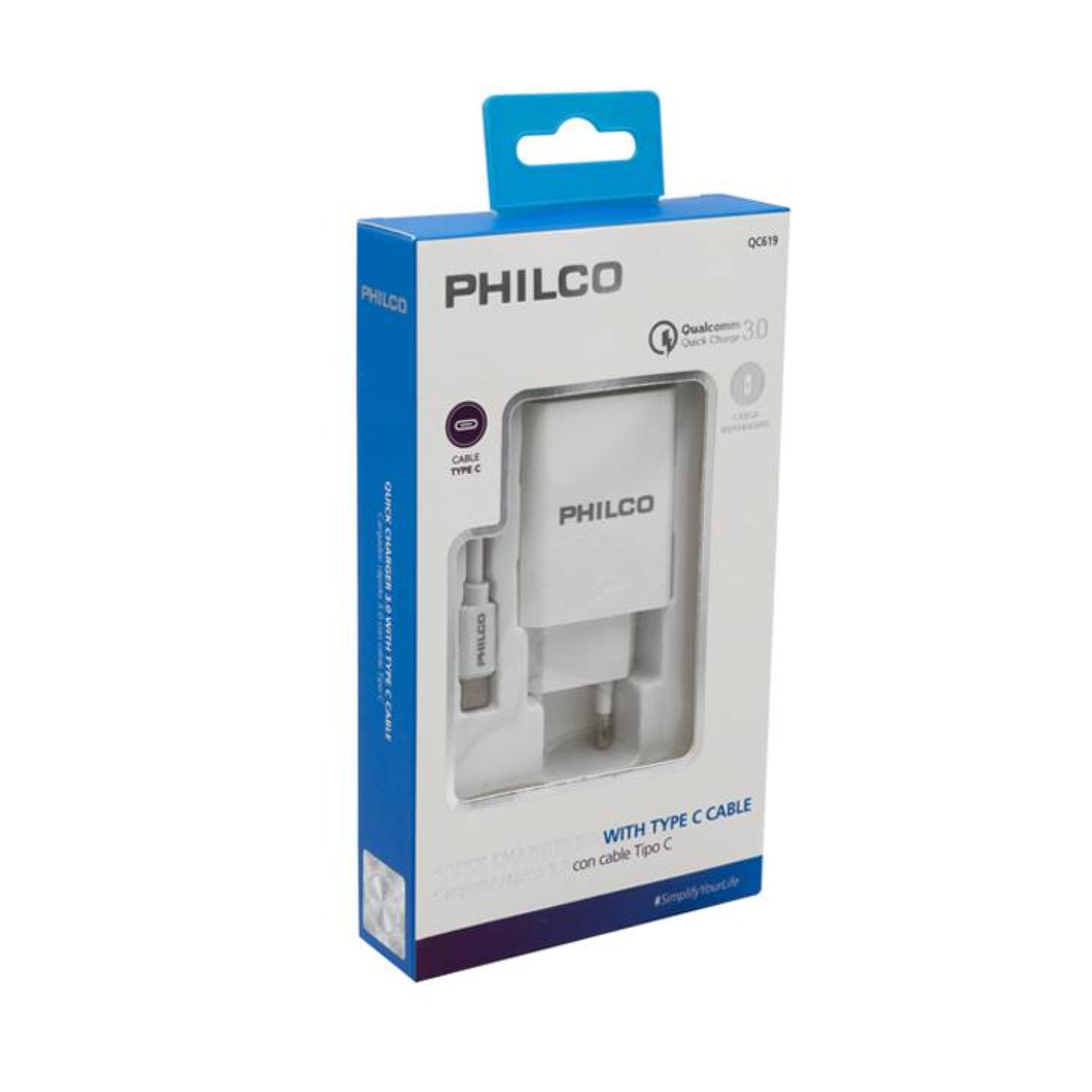 CARGADOR DE PARED USB TIPO C CARGA RAPIDA 18W BLANCO PHILCO - 2