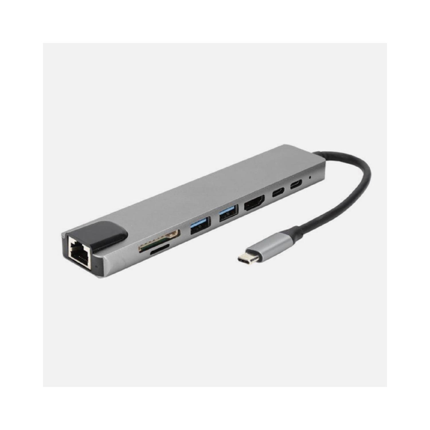 ADAPTADOR HUB USB C 3.0 8 EN 1 GRIS SB88201 PHILCO - 1