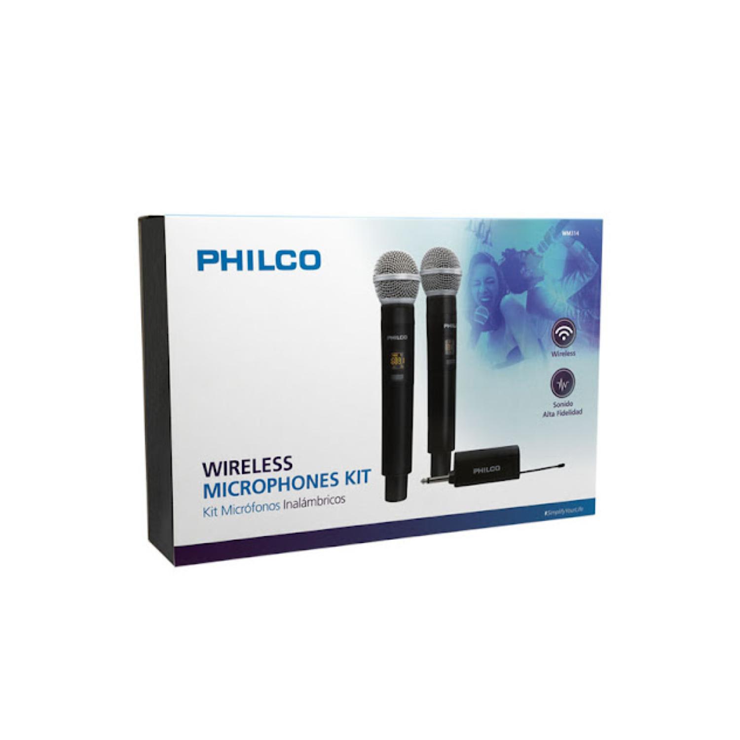 KIT 2 MICROFONOS INALAMBRICOS RECARGABLES UHF 60M PHILCO - 3