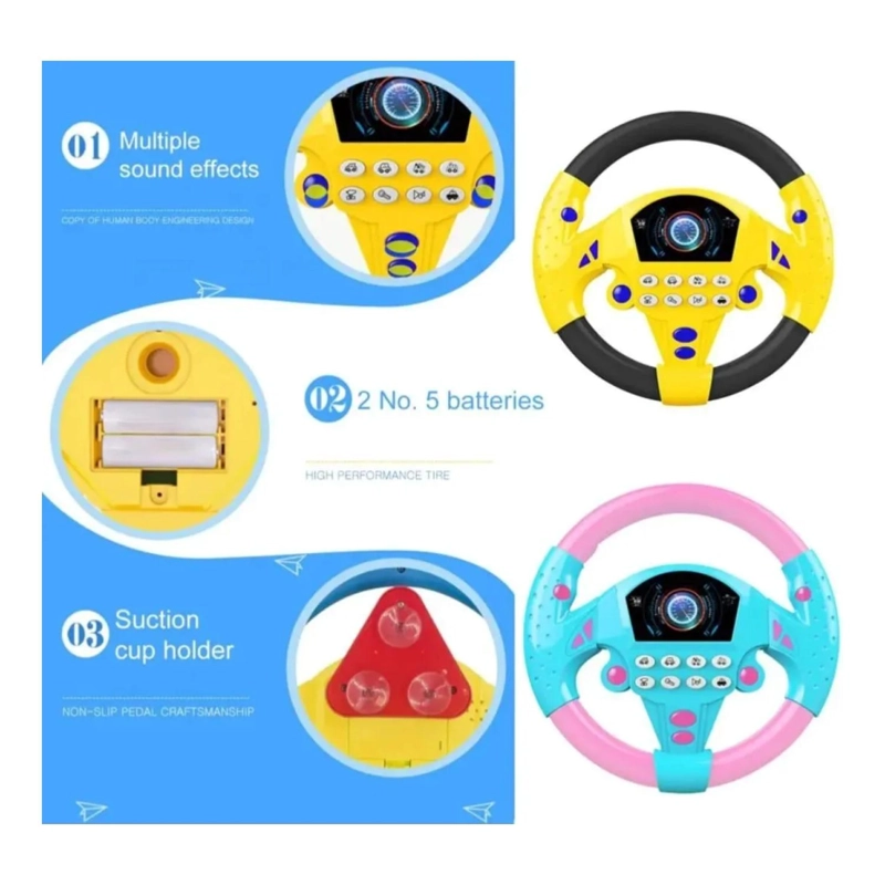 JUGUETE VOLANTE SIMULADOR DE AUTO PARA NIÑOS AMARILLO - 3