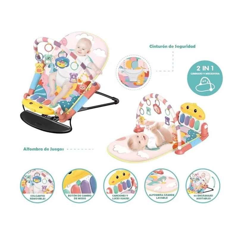 SILLA MECEDORA 2 EN 1 GIMNASIO DE BEBE CELESTE INTERACTIVA - 2