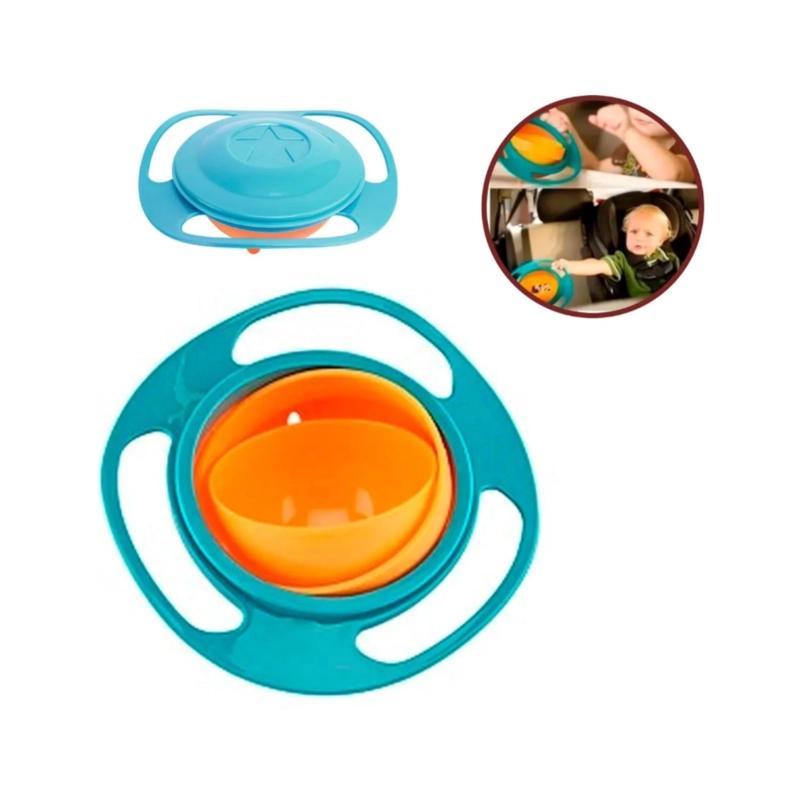 PLATO TAZON ANTIVUELCO PARA COMIDAS DE BEBES AZUL INFANTIL - 2