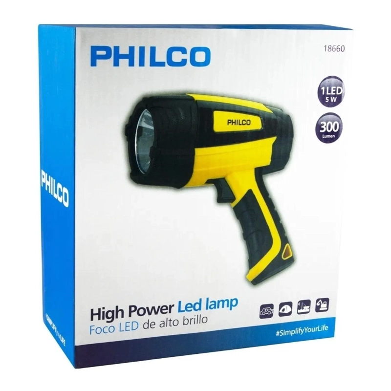 FOCO LINTERNA 1LED HIG POWER 300LM RECARGABLE AMARILLO PHILCO - 3