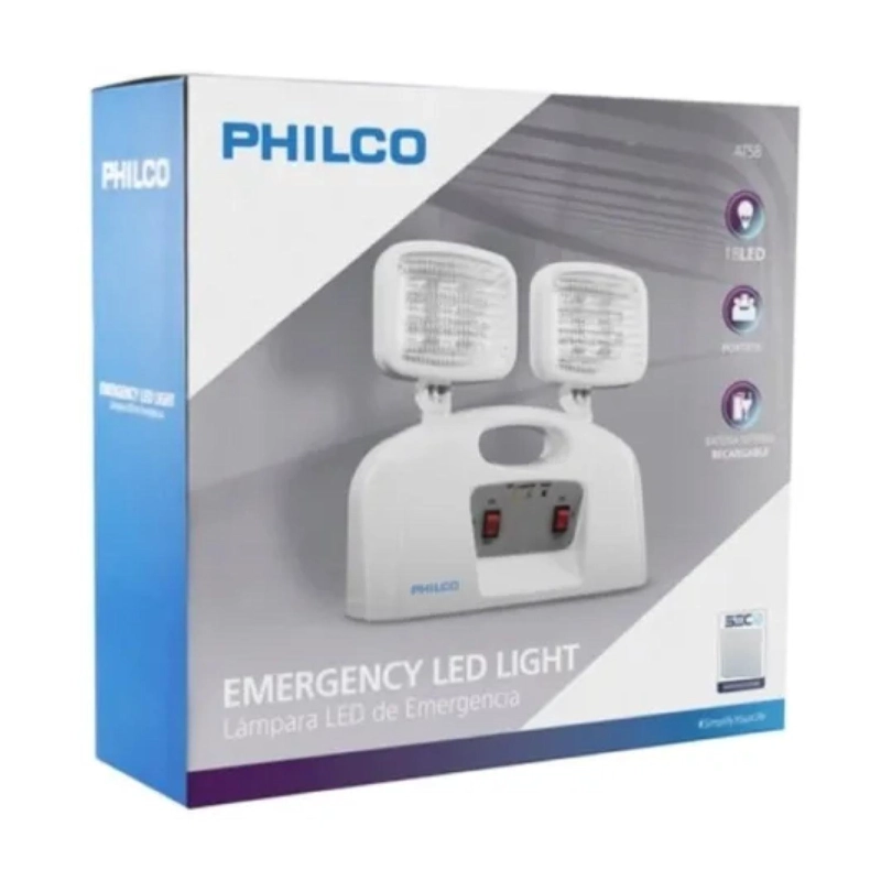 LAMPARA DE EMERGENCIA 2 FOCOS 18LED BLANCO AT58 PHILCO - 3