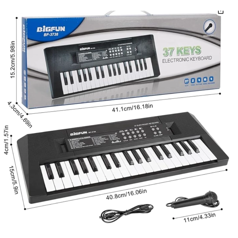 JUGUETE PIANO TECLADO MUSICAL CON 37 TECLAS SONIDOS MIC - 3
