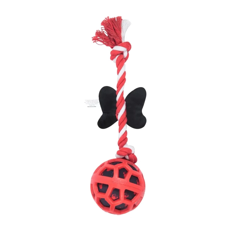 PELOTA CON CUERDA PARA MODER Y JUGAR ROJA PARA PERROS MASCOTAS - 2