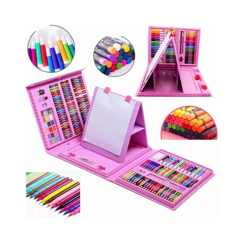 SET 208 LAPICES PARA COLOREAR CON MALETA ROSADA INFANTIL - 3