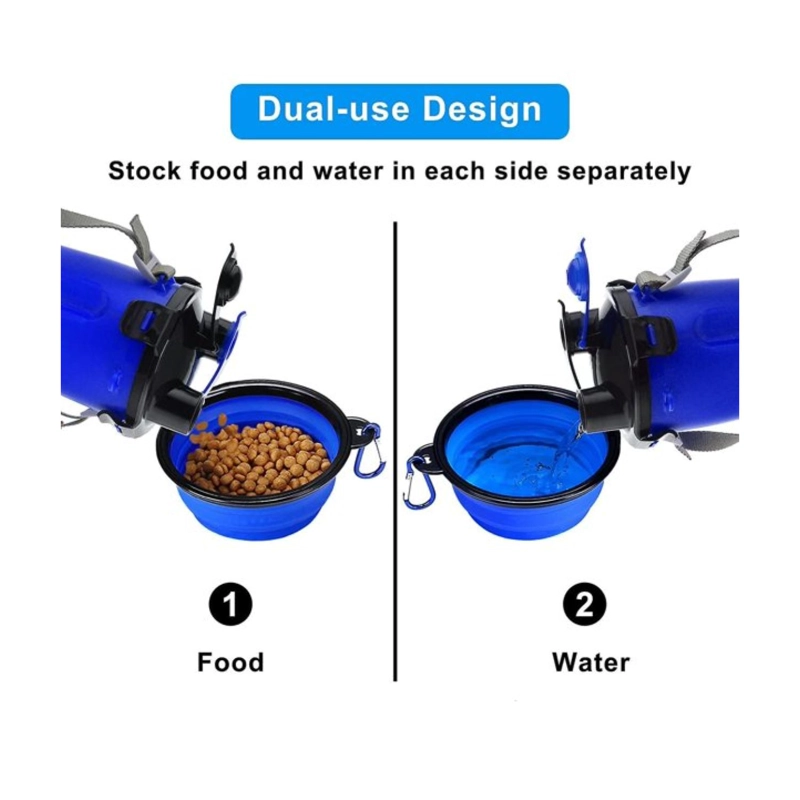 BOTELLA DE AGUA DUAL PORTATIL VASO PLATO PLEGABLE PARA MASCOTAS - 2