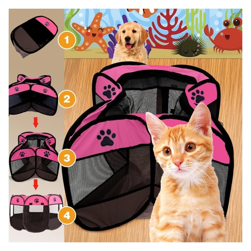 CORRAL PORTATIL 91X91X58CM PARA PERROS O GATOS MASCOTAS - 4