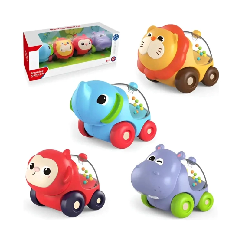 JUGUETE SET 4 AUTOS SONAJEROS ESTIMULANTES ANIMALES INFANTIL - 1