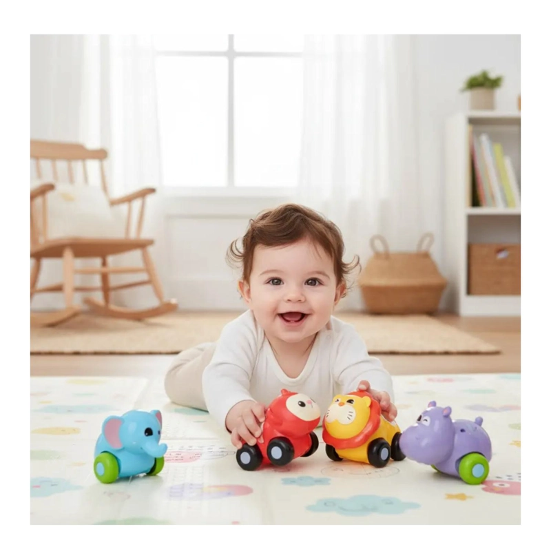 JUGUETE SET 4 AUTOS SONAJEROS ESTIMULANTES ANIMALES INFANTIL - 2