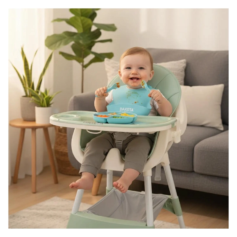 SILLA DE COMER 2 EN 1 AJUSTABLE PEGABLES PORTATIL VERDE INFANTIL - 4