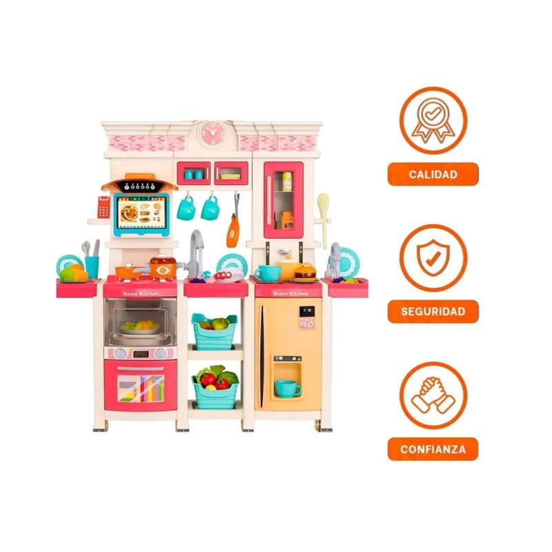 JUGUETE SET COCINA 108 PIEZAS 1MT LUZ SONIDO ROSADO INFANTIL - 1