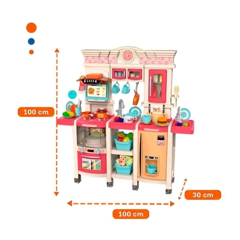 JUGUETE SET COCINA 108 PIEZAS 1MT LUZ SONIDO ROSADO INFANTIL - 2