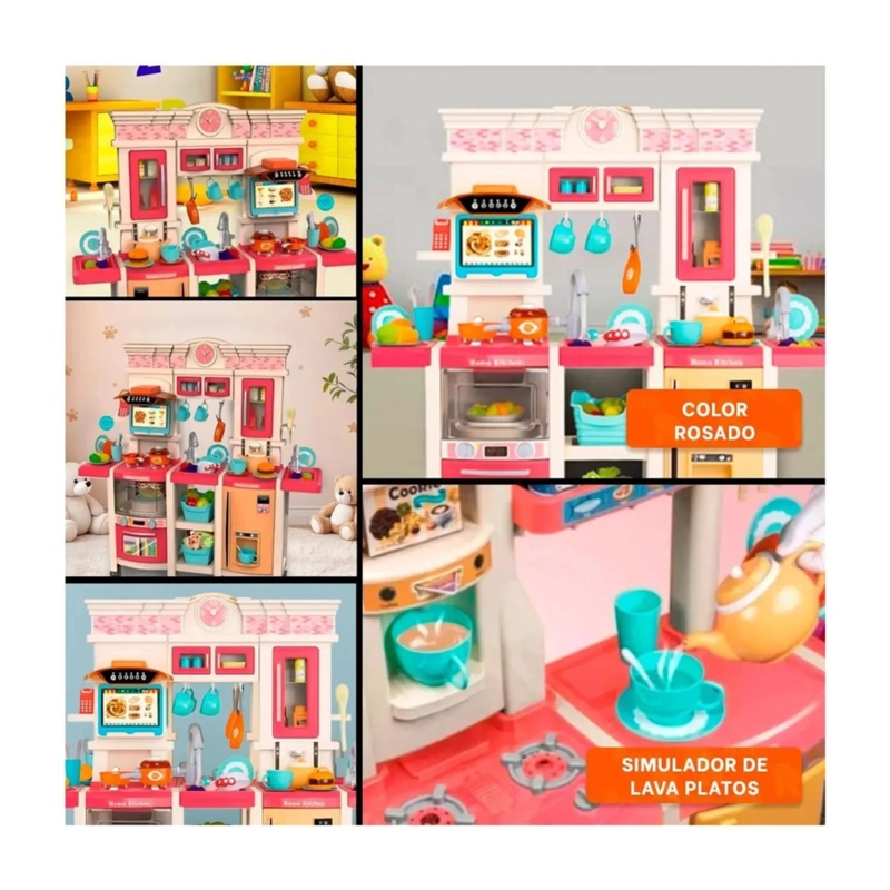 JUGUETE SET COCINA 108 PIEZAS 1MT LUZ SONIDO ROSADO INFANTIL - 3