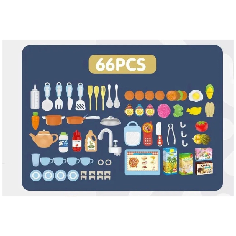 JUGUETE SET COCINA 66 PIEZAS 1MT LUZ SONIDO AZUL INFANTIL - 4