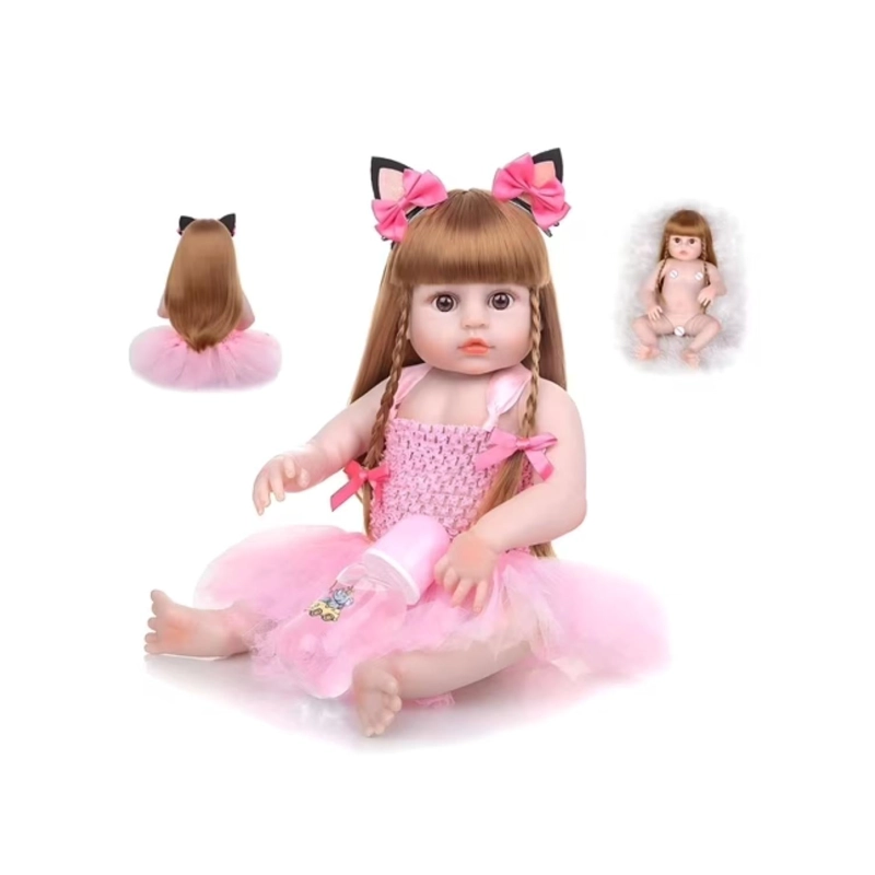 JUGUETE BEBE REALISTA 55CM RUBIA VESTIDO ROSA REBORN INFANTIL - 1