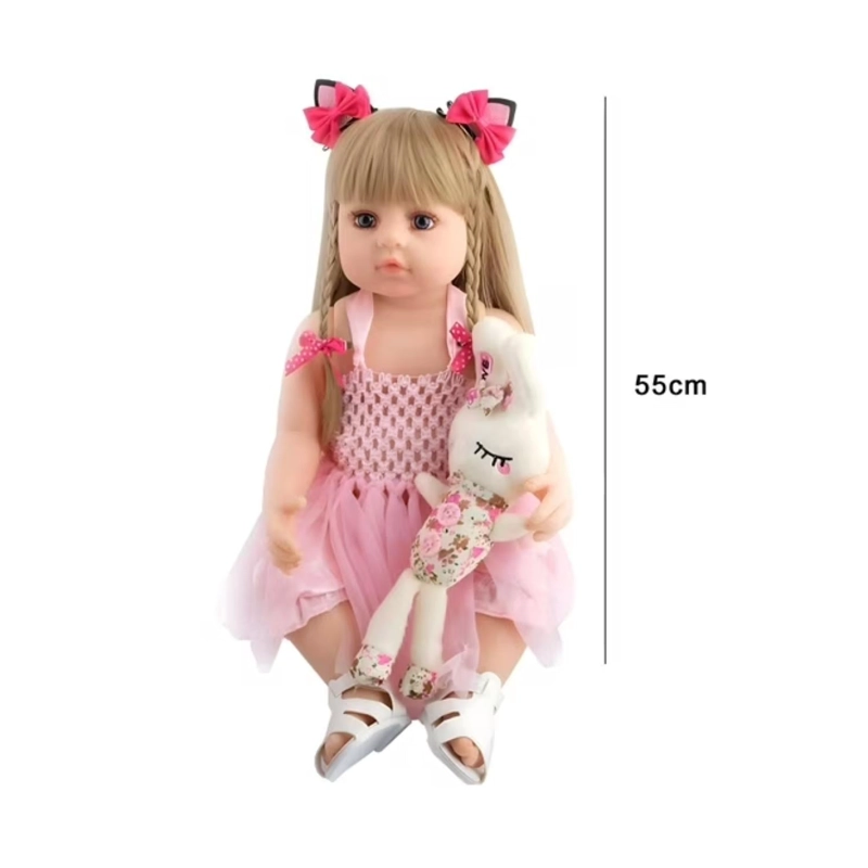 JUGUETE BEBE REALISTA 55CM RUBIA VESTIDO ROSA REBORN INFANTIL - 2