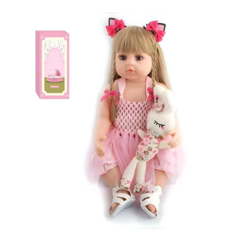 JUGUETE BEBE REALISTA 55CM RUBIA VESTIDO ROSA REBORN INFANTIL - 3