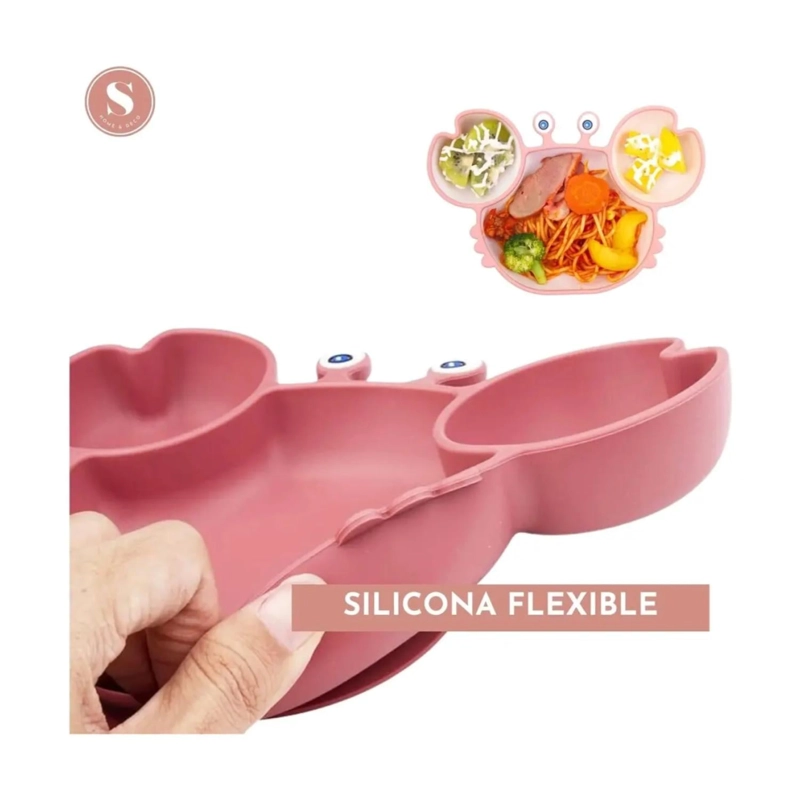 PLATO DE SILICONA PARA BEBES 23X15CM ROSADO INFANTIL - 3