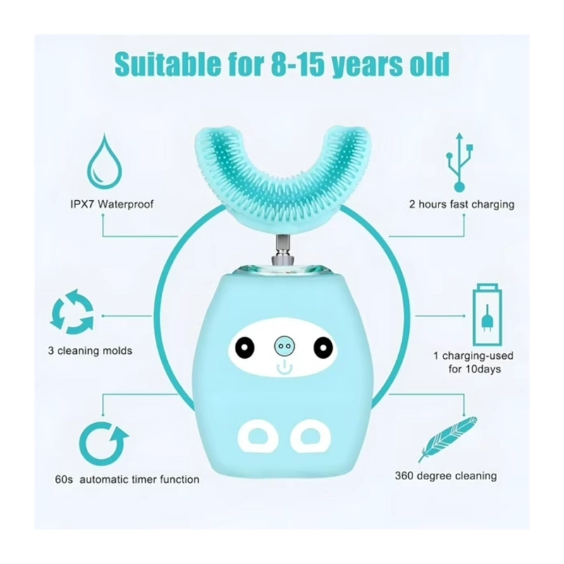 CEPILLO FORMA DE U ELECTRICO RECARGABLE PARA NIÑOS AZUL INFANTIL - 2