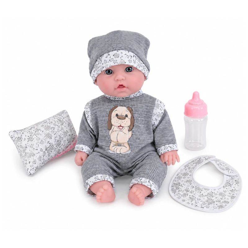 JUGUETE MUÑECA BEBE 35CM CON ACCESORIOS GRIS INFANTIL - 1