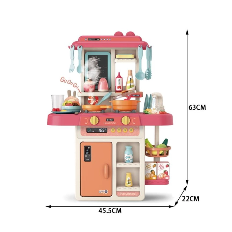 JUGUETE COCINA INTERACTIVA 55PZAS 63CM AGUA VAPOR ROSADO INFANTIL - 2