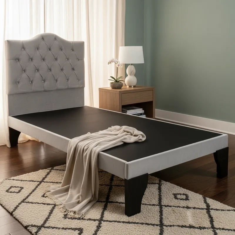 CAMA FLOBAL BARBIE CAPITONES INCLUYE BASE 1.5 PLAZAS GRIS CLARO + RESPALDO - 1