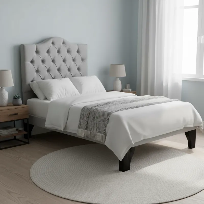 CAMA FLOBAL BARBIE CAPITONES INCLUYE BASE 1.5 PLAZAS GRIS CLARO + RESPALDO - 2