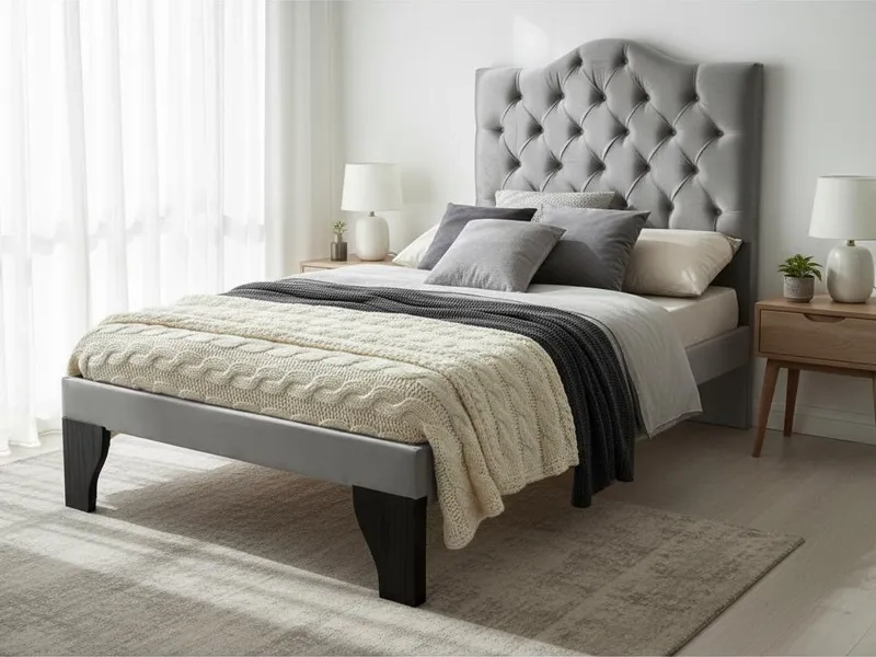 CAMA FLOBAL BARBIE CAPITONES INCLUYE BASE 1.5 PLAZAS GRIS CLARO + RESPALDO - 4