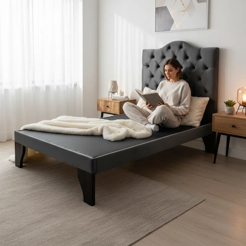 CAMA FLOBAL BARBIE CAPITONES INCLUYE BASE 1.5 PLAZAS GRIS + RESPALDO - 3