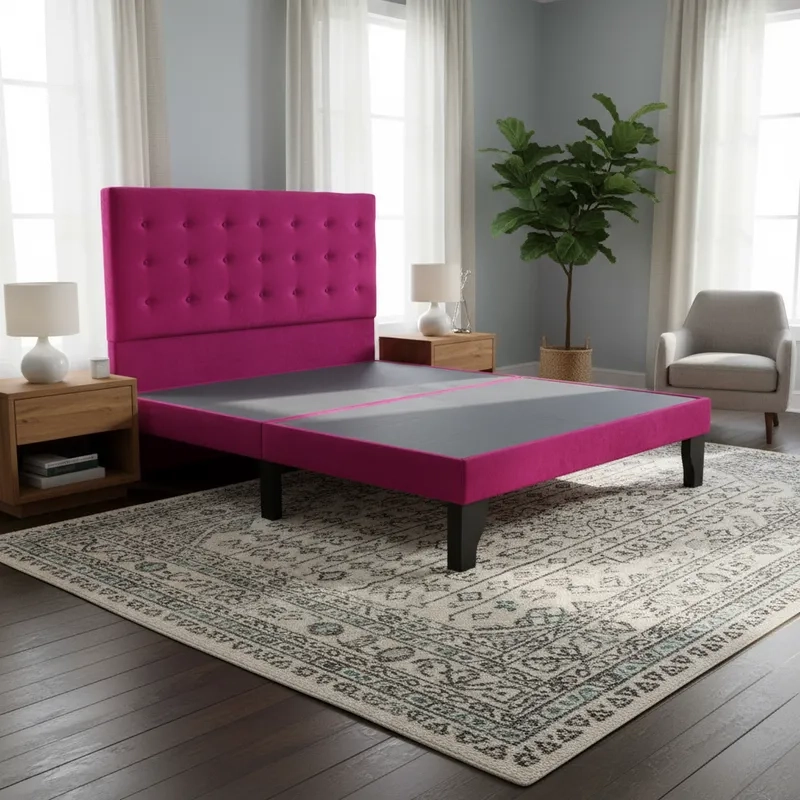 CAMA FLOBAL ABOTONADA 2 PLAZAS INCLUYE BASE Y RESPALDO FUCSIA - 1